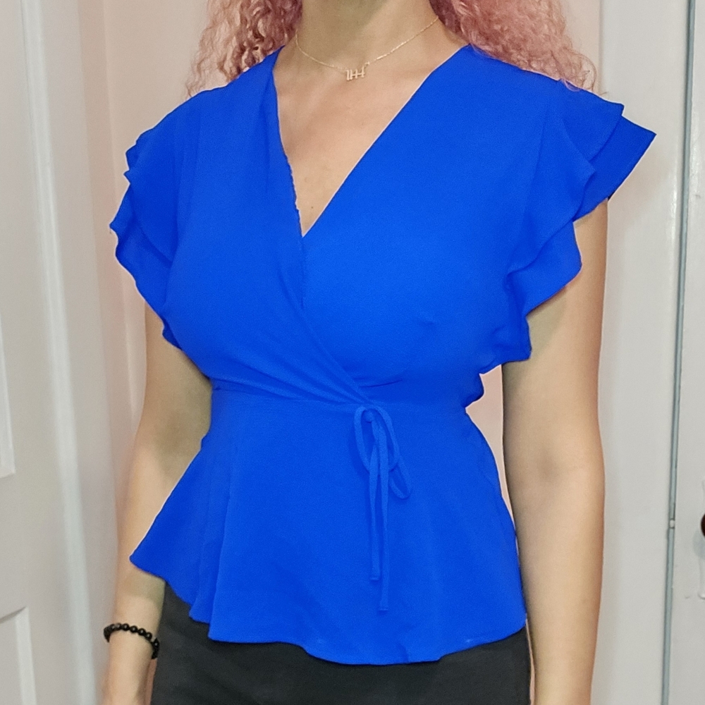 Elegant Blue Wrap Top